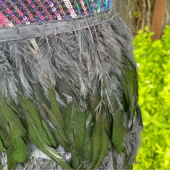 Sparkle & Shine Dress Short Sleeveless Spaghetti Strap Sequined with Feather - Picture 6 of 10